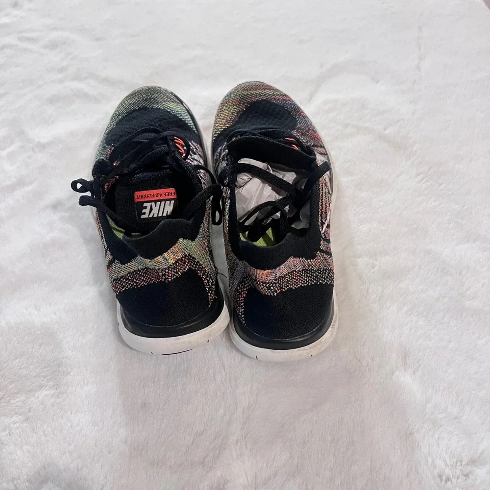 Nike‎ Free 4.0 Flyknit Running Shoes Black Multi Color Women's Sneakers